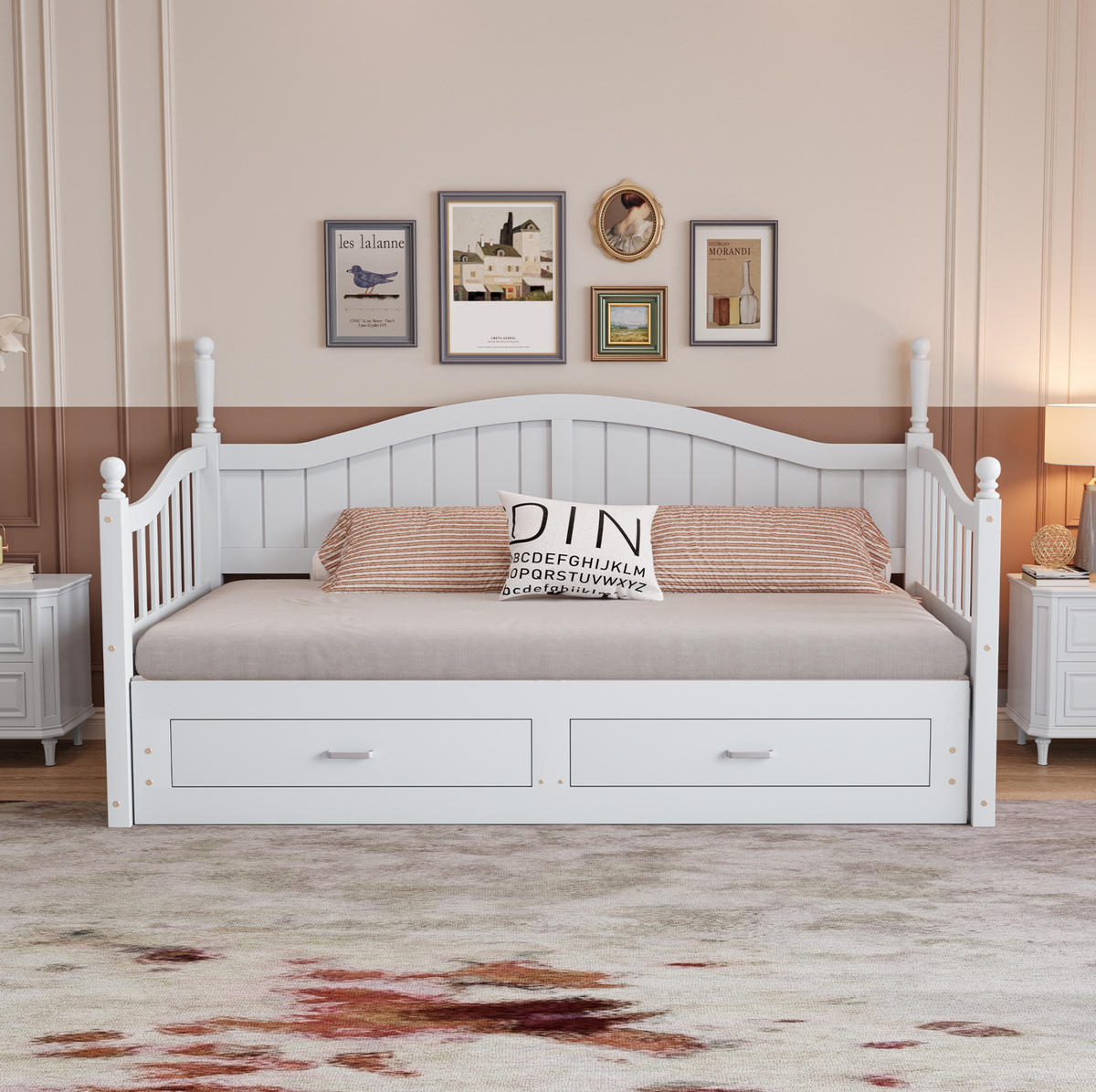 BETT Ausziehbares Schlafsofa 90/190 cm Weiß aus Massivholz mit Schubladen und Lattenrost - Weiß, Holzwerkstoff (90/190cm) - OKWISH