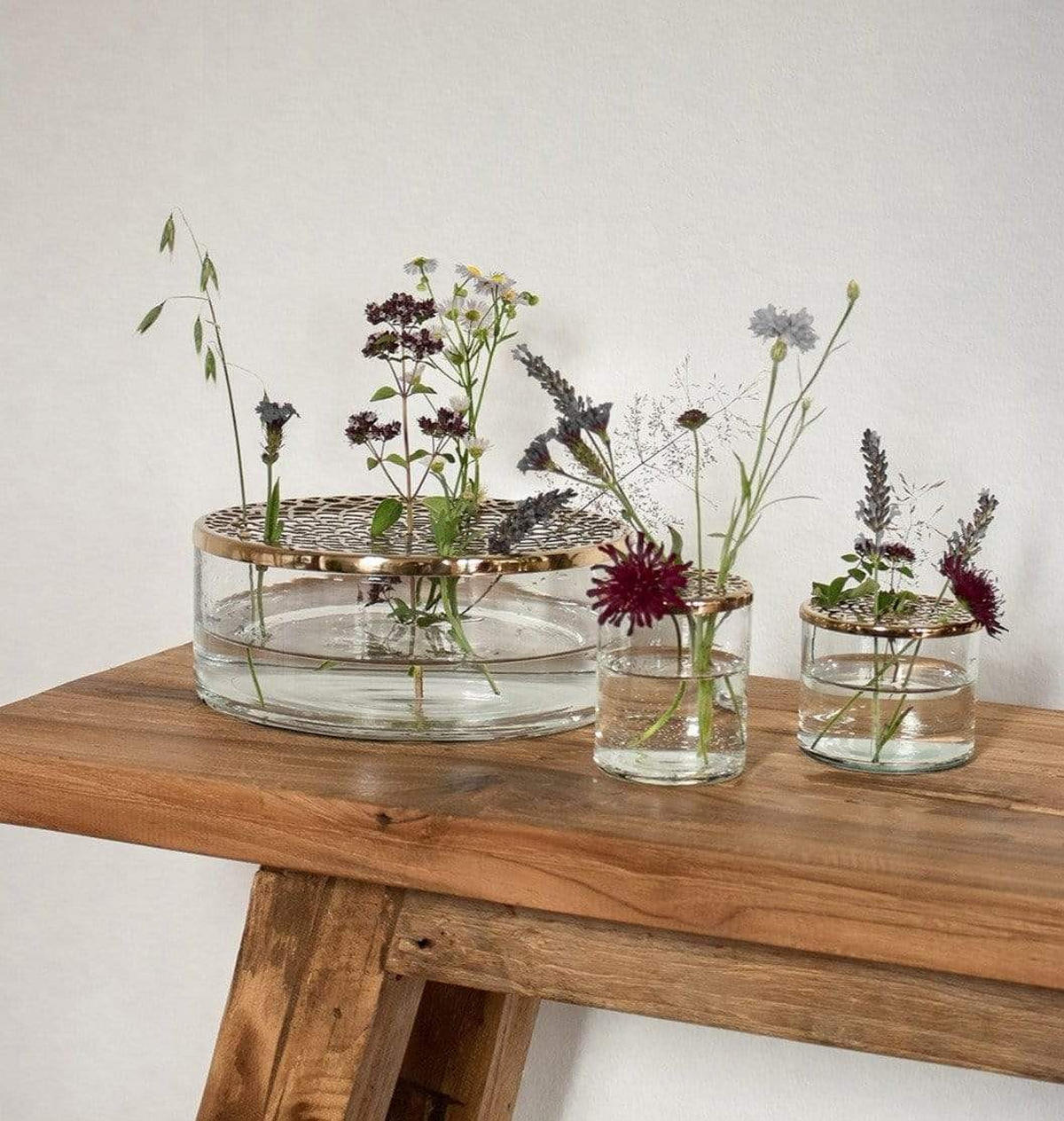 VASE Buket Ikebana 2er-Set aus Eisen und Glas 6/8 cm - Goldfarben, Glas (8cm) - LaLe Living
