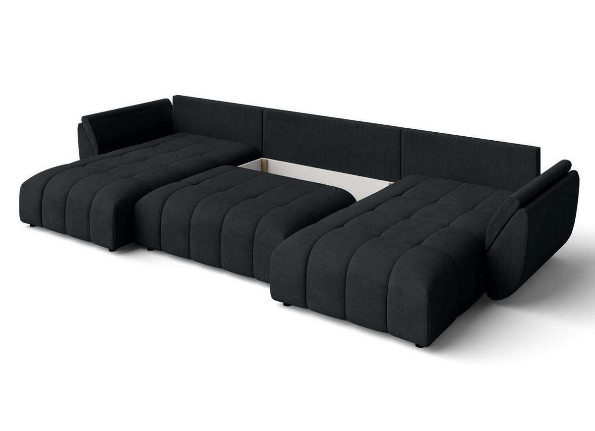 WOHNLANDSCHAFT Antalya Schwarz 382/190/91 cm – Sofa mit Bettfunktion - Schwarz, Kunststoff/Textil (382/91/190cm) - AX Living