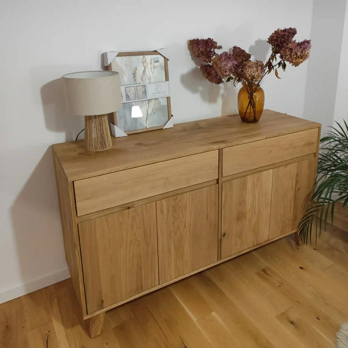KOMMODE aus Eichenholz mit 2 Schubladen und 2 Schränken NESS I - Eichefarben, Eichenholz/Holz (180/90/45cm) - Rawood Furniture