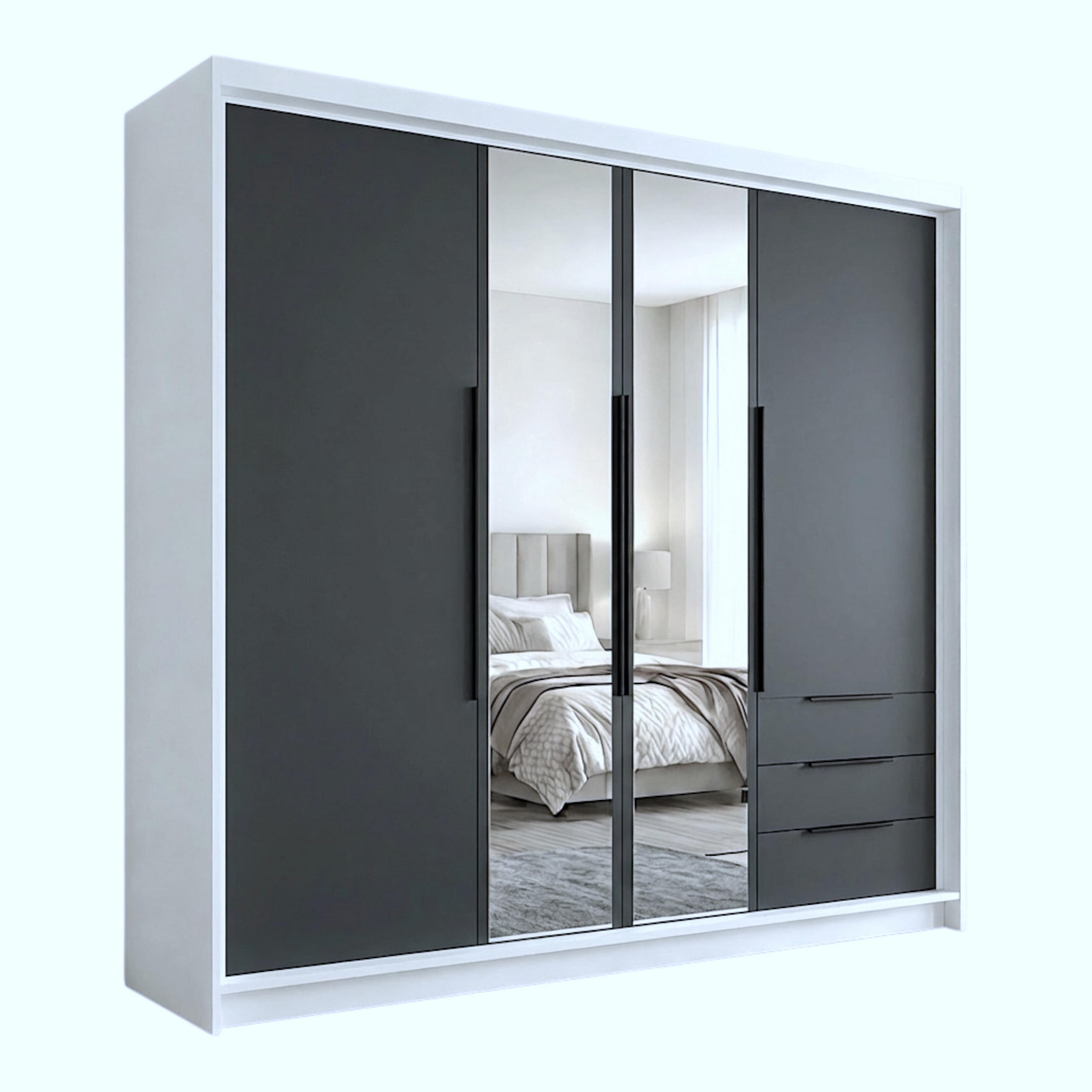 A&J MöbelLand Drehtürenschrank Weiß, Graphit, Graphit 200x215x59.5 cm