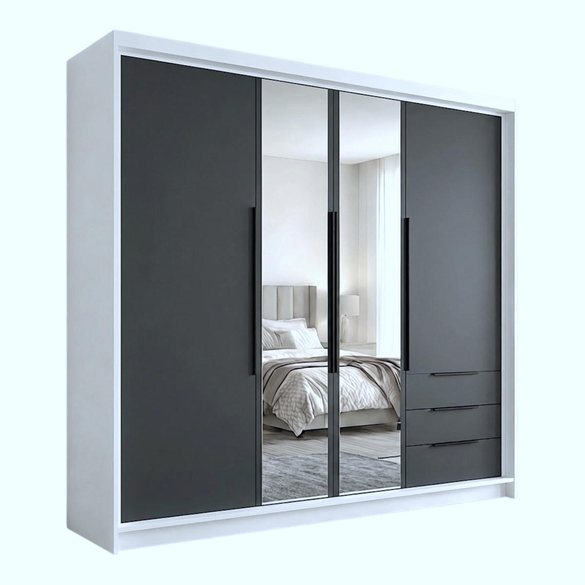 DREHTÜRENSCHRANK VIVO 200 cm Farbe: Weiß | Graphit | Graphit - Graphitfarben/Weiß, Holzwerkstoff/Metall (200/215/59.5cm) - A&J MöbelLand