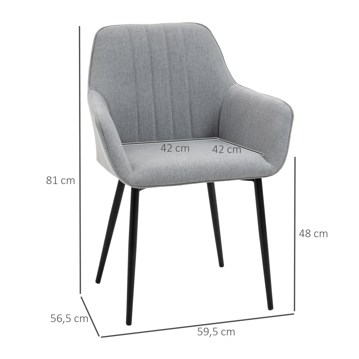 2ER Set Esszimmerstühle Essstühle Polsterstuhl mit Rückenlehnen Hellgrau - Hellgrau, Textil (56.5/81/59.5cm) - HOMCOM