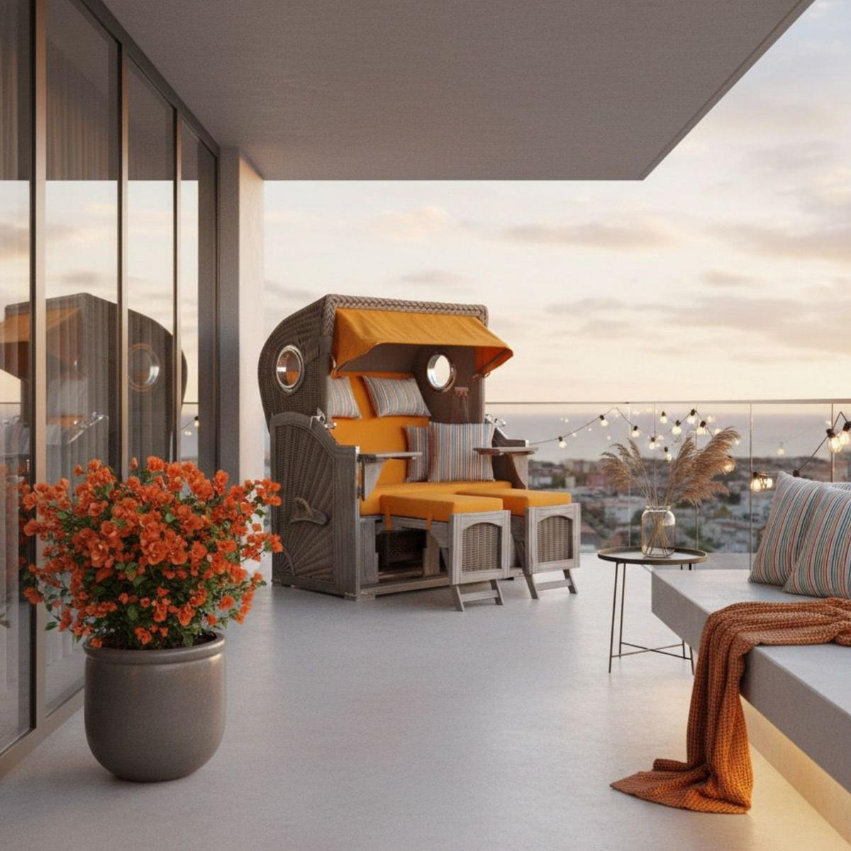 STRANDKORB Düne Koboo Grau Bullaugen - Gelb/Braun, Metall (125/170/80cm) - Mr. Deko