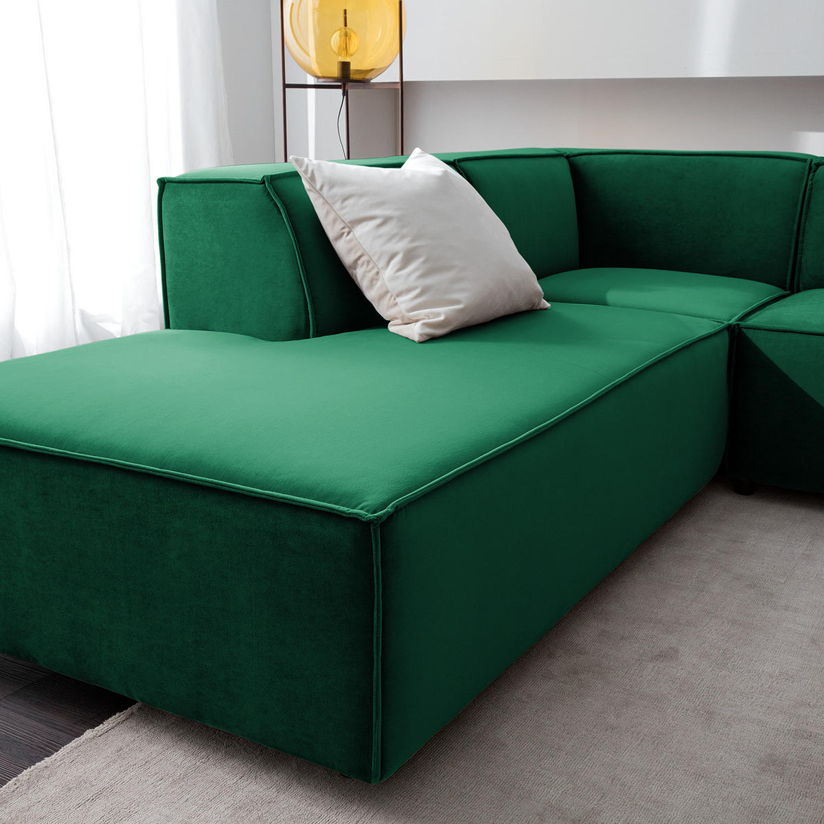 WOHNLANDSCHAFT mit Longchair & Ottomane - Dunkelgrün/Schwarz, Kunststoff/Textil (369/70/234cm) - home24