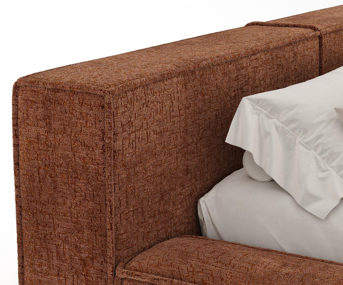 POLSTERBETT Voliera Dunkelorange 140/200 cm im Chenille-Stoff - Birkefarben/Dunkelorange, Holz/Holzwerkstoff (140/200cm) - Maison de Reve