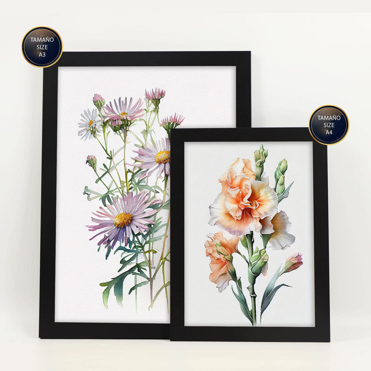 POSTER Set Mit 6 Blumenstrauß Größe A3 & A4 Schwarzer Rahmen - Schwarz, Papier (29.7/1cm) - Nacnic