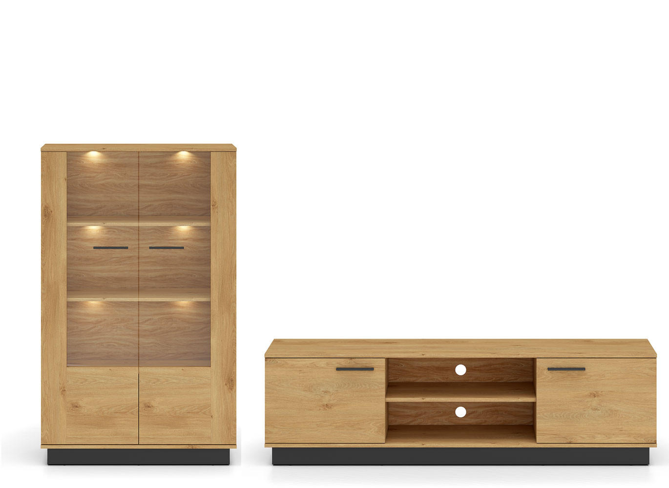 WOHNZIMMER-SET Modesto Eiche Style hell / schwarz 2-teilig - Hellbraun/Eichefarben, Holz/Holzwerkstoff (262/149/40cm) - Feldmann-Wohnen