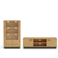 WOHNZIMMER-SET Modesto Eiche Style hell / schwarz 2-teilig - Hellbraun/Eichefarben, Holz/Holzwerkstoff (262/149/40cm) - Feldmann-Wohnen