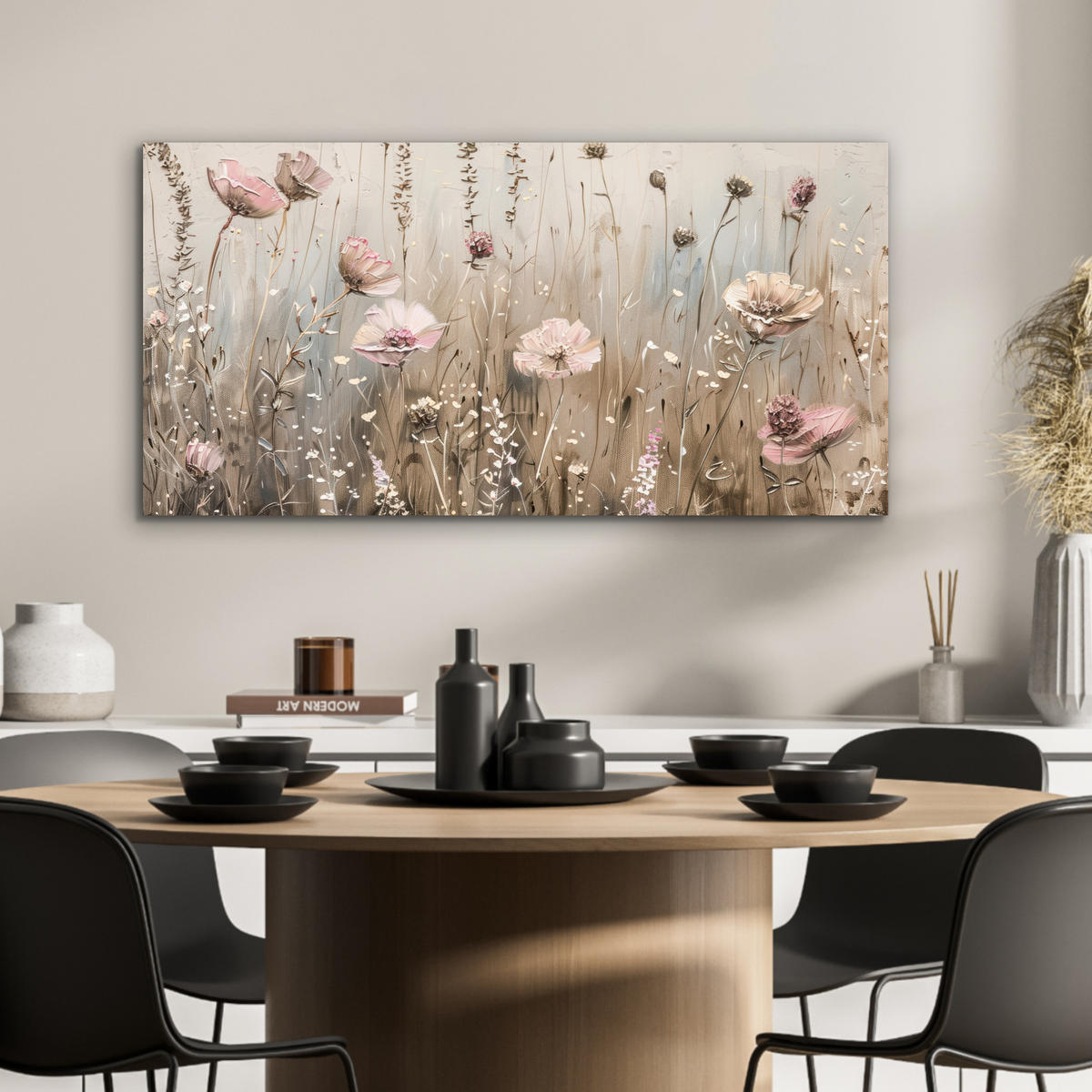 KOVOVÝ OBRAZ Kvety - Ružová - Moderné - Béžová 80x40 cm - béžová, kov (80/40cm) - MuchoWow