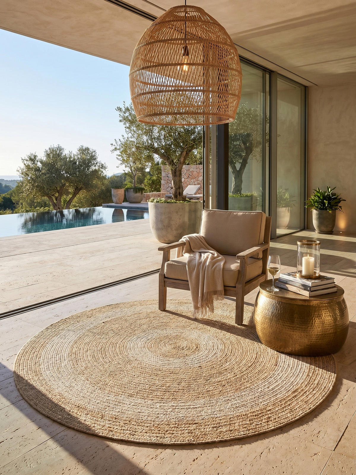 OUTDOORTEPPICH KAUNS, im Vintage-Stil, Beige, Ø 200 cm - Beige, Textil (200/200cm) - KADIMA DESIGN