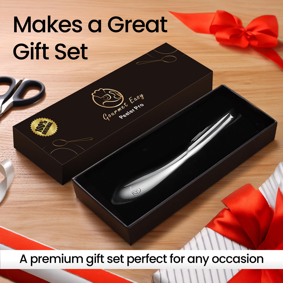 GEMÜSESCHÄLER aus Edelstahl Hochwertige, extra scharfe Klinge I Form mit ergonomischem Anti-Rutsch-Griff Spülmaschinenfest, 5 Jahre Garantie - Edelstahlfarben, Metall (3.05cm) - Gourmet Easy