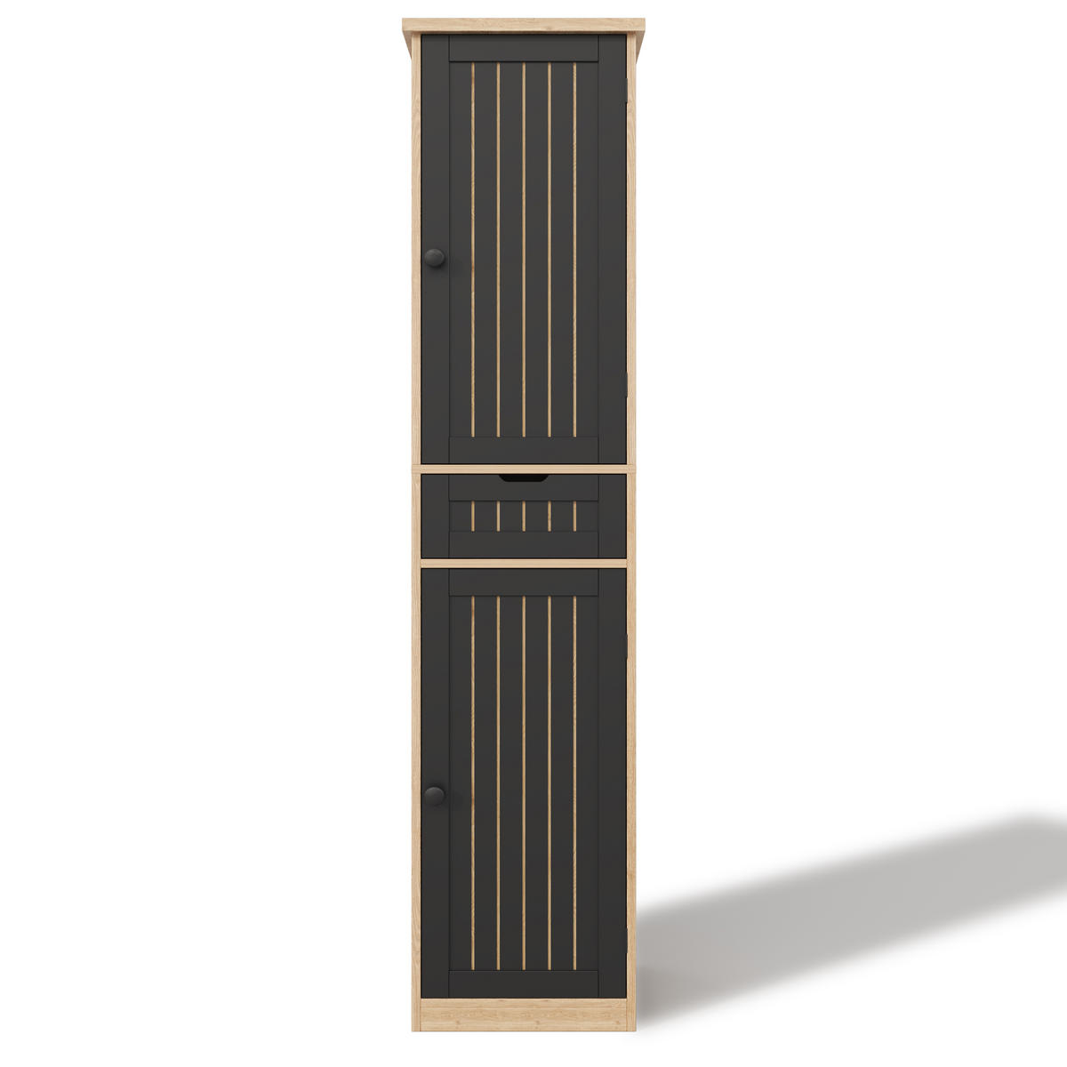 KÜCHENSCHRANK Schwarz-Naturfarben aus MDF mit Retro-Gittertüren 170 × 40 × 30 cm - Naturfarben, Holzwerkstoff (40/170/30cm) - Luhomfu