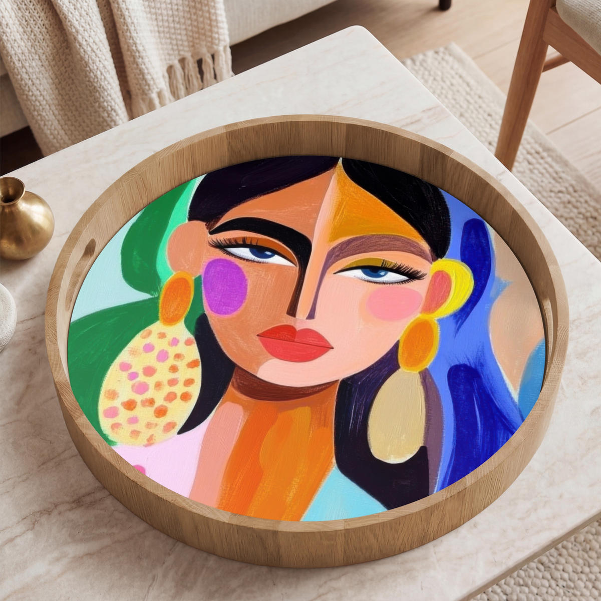 TABLETT - Porträt - Frau - Modern - 50x50 cm - Multicolor, Holz (50/5/5cm) - OnlyWow