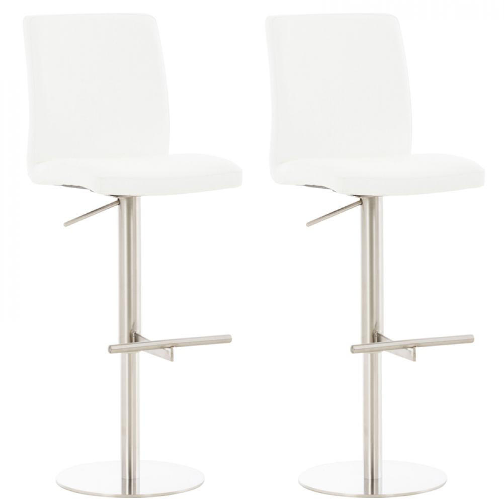 BARHOCKER 2er Set Lederlook Weiß - Edelstahlfarben/Weiß, Textil/Metall (40/93/49cm) - CLP