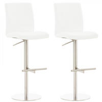 BARHOCKER 2er Set Lederlook Weiß - Edelstahlfarben/Weiß, Textil/Metall (40/93/49cm) - CLP