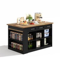 KÜCHENINSEL Schwarz-Natur aus MDF mit integriertem ausziehbarem Esstisch 150 × 90 × 90 cm - Schwarz, Holzwerkstoff (150/90/90cm) - Luhomfu