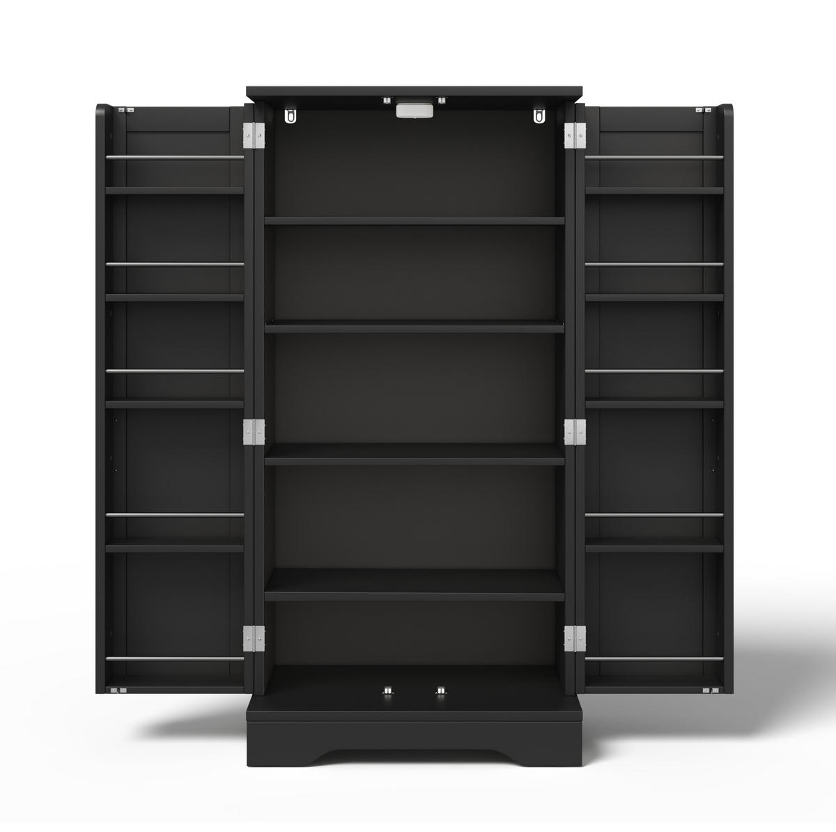 HOCHSCHRANK 2-türig aus MDF mit LED-Sensorlicht, moderner Stauraum für Küche und Wohnraum, 120/60/40 cm, Schwarz - Schwarz, Holzwerkstoff (60/120/40cm) - Redom