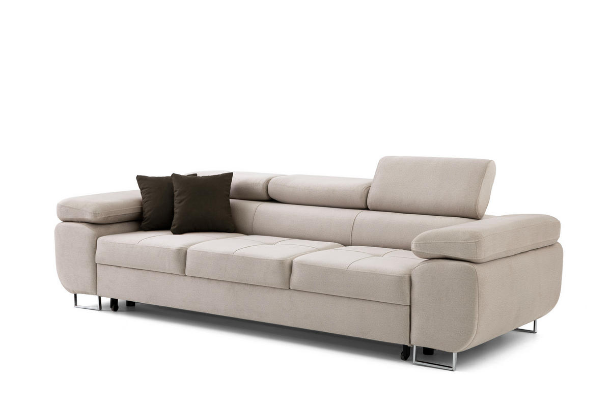 3-SITZER-SOFA WILD mit Schlaffunktion 127x190 Velours Beige - Chromfarben/Beige, Holz/Textil (262/90/102cm) - Muffo