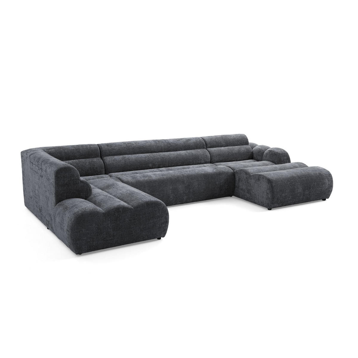 6-SITZER modulares Wohnlandschaft U XXL VEER SET 4 Links, 368 x 190 cm, Chenille Webstoff Dunkelgrau - Dunkelgrau/Schwarz, Holz/Kunststoff (368/75/190cm) - Muffo