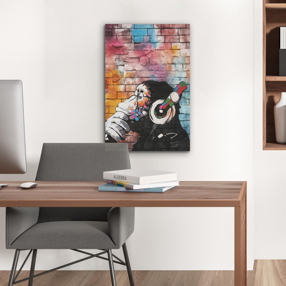 AKUSTIKBILD Affe - Graffiti - Musik Kunstdruck Schlafzimmer 50x70 cm - Multicolor, Kunststoff (50/70/0.9cm) - MuchoWow