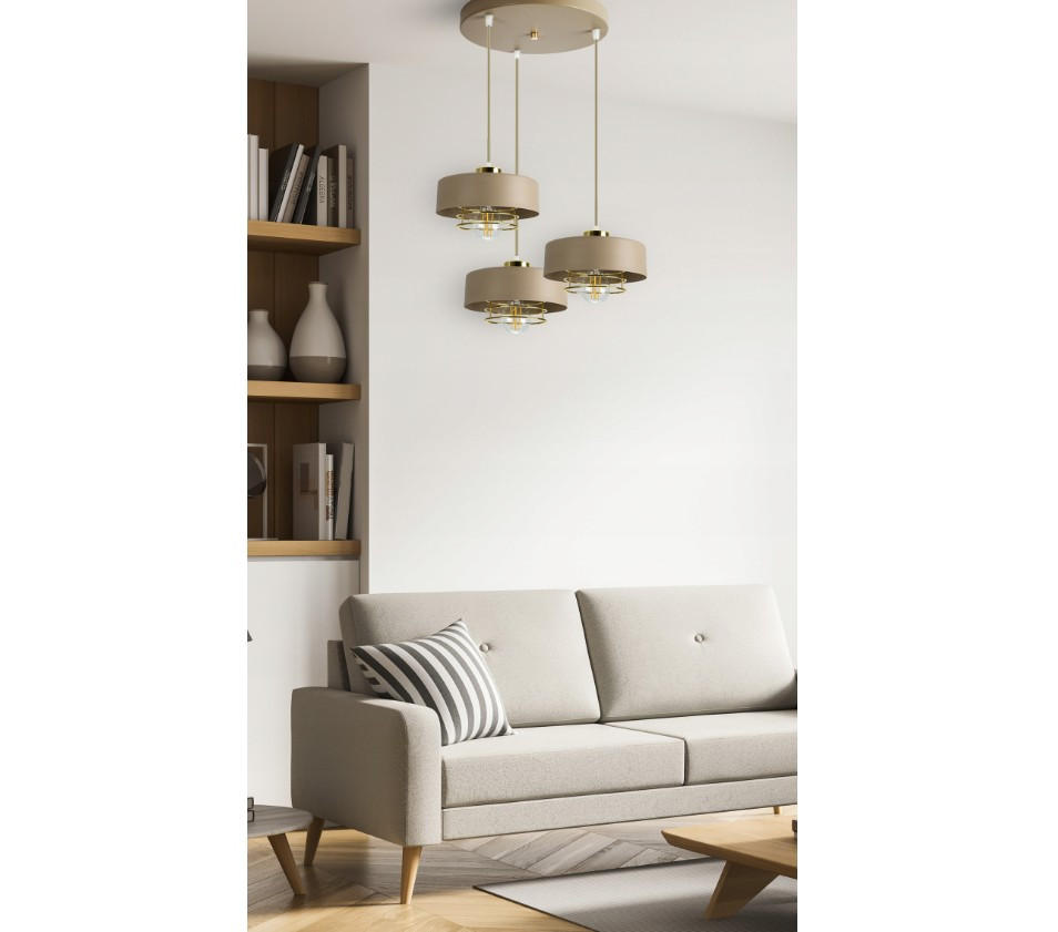 PENDELLEUCHTE ECRU - Beige/Goldfarben, Metall (44/44/100cm) - kiki design