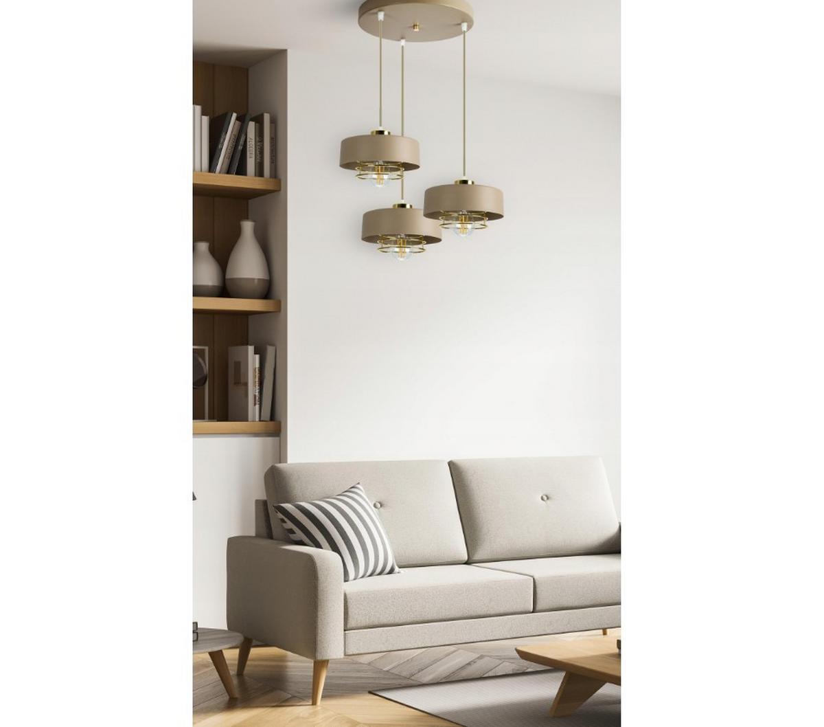 PENDELLEUCHTE ECRU - Beige/Goldfarben, Metall (44/44/100cm) - kiki design
