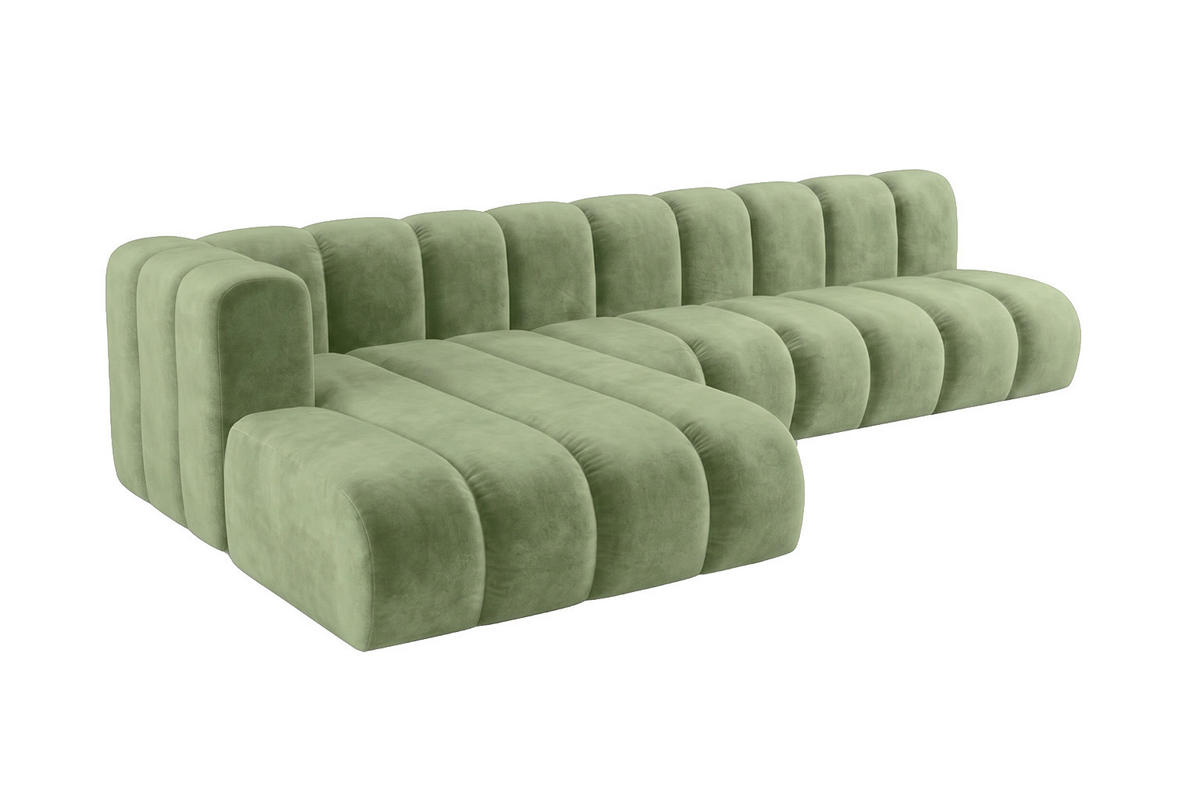 ECKSOFA Modulares In L-Form, Velvet-Stoff Riviera, Olive, Links, GRAND 295 cm - Olivgrün, Holz (295/179cm) - Kaiser Möbel
