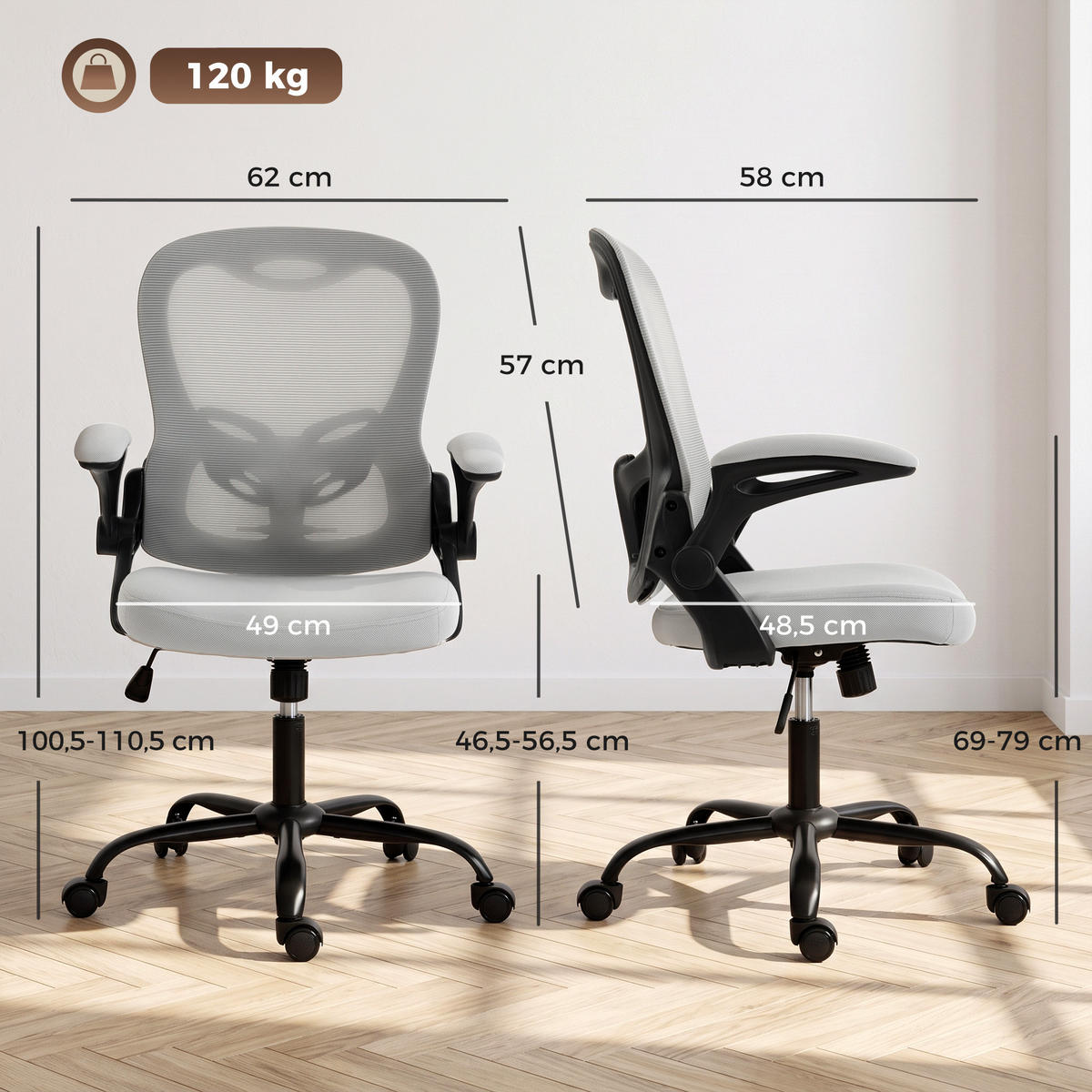 BÜROSTUHL Hellgrau 62.0/58.0/110.5 cm - Hellgrau, Textil (58/110.5/62cm)