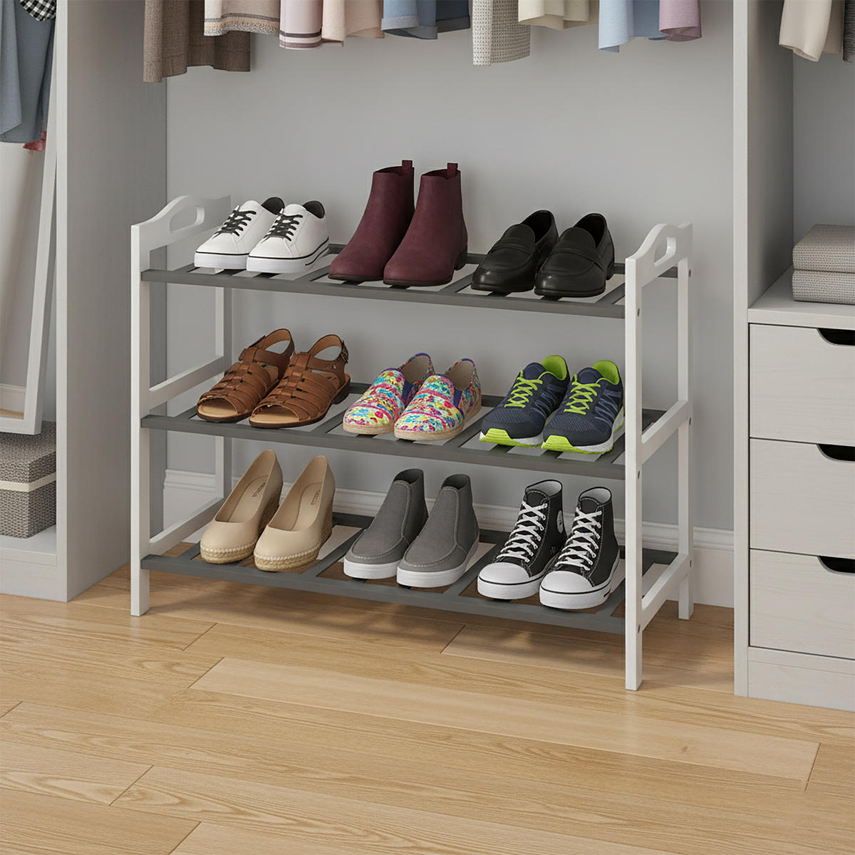 SCHUHREGAL - Weiß, Holz (70/48/25cm) - Relaxdays