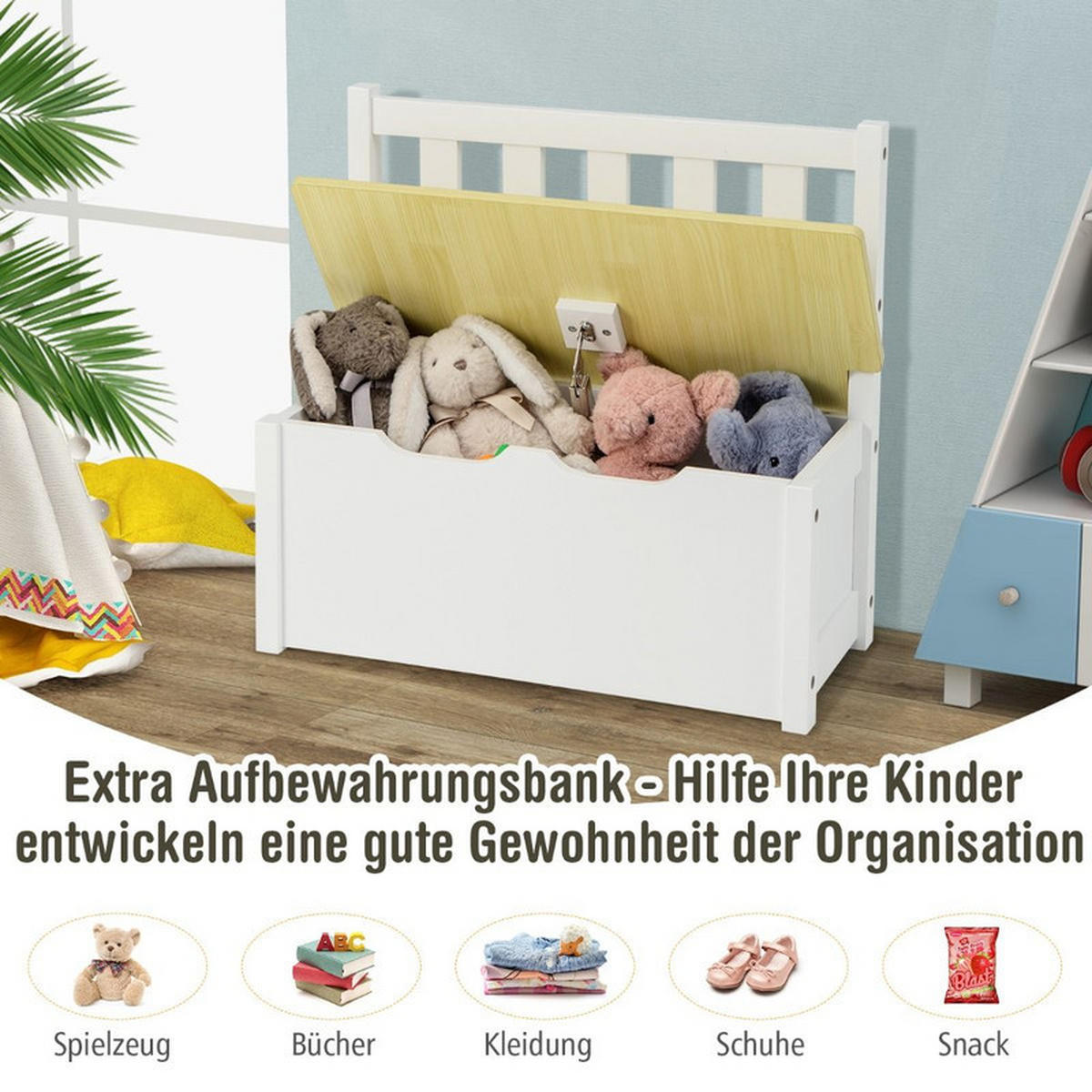KINDERSITZGRUPPE mit Stauraum natur(4-tlg) - Naturfarben, Holzwerkstoff (70/51/48cm) - COSTWAY
