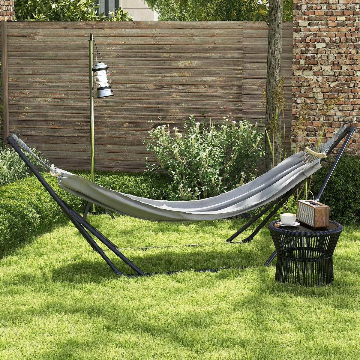 HÄNGEMATTE DE-13684 2-in-1 klappbar mit Tragetasche Grau - Grau, Metall (89/100/268cm) - ComfortXL