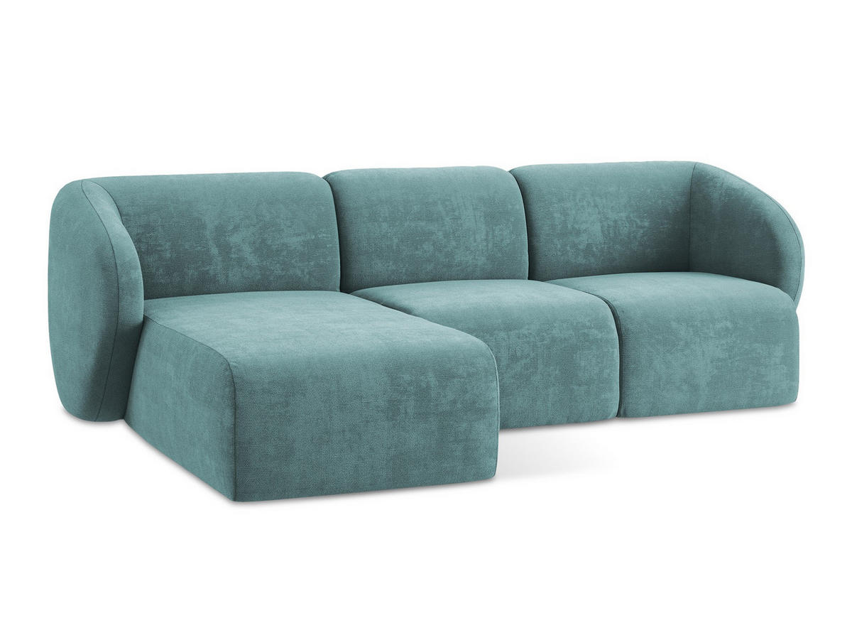 ECKSOFA Links Chenille Stoff Blau - Blaugrau/Schwarz, Holzwerkstoff/Kunststoff (248/166cm) - Makamii