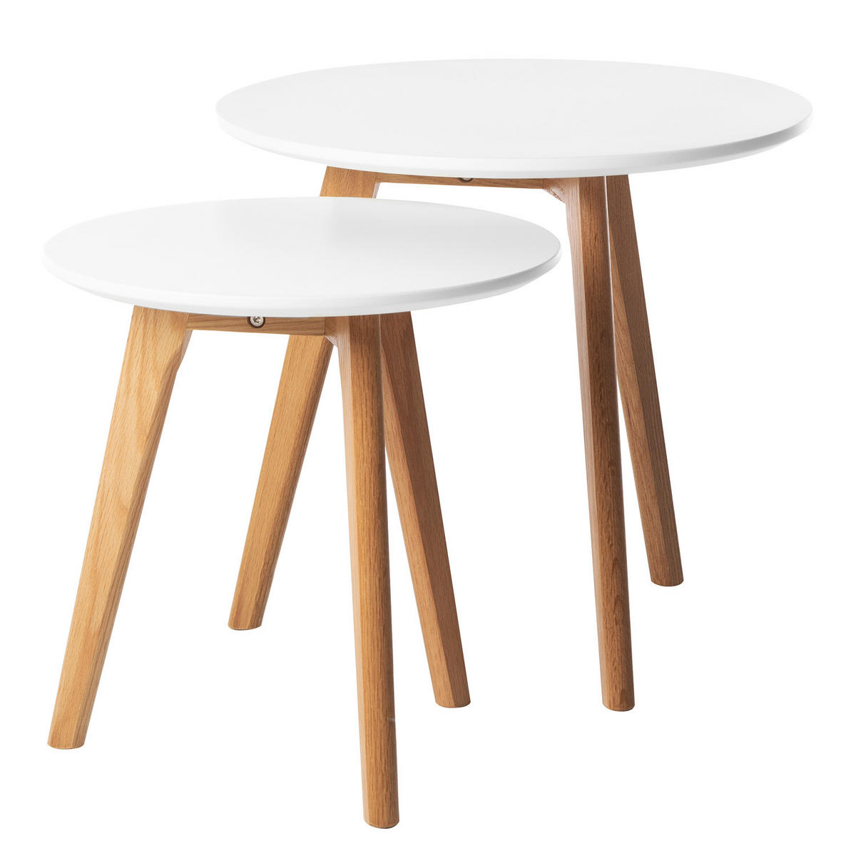 BEISTELLTISCH-SET - 2-teilig - Eiche teilmassiv - Matt Weiß - Weiß, Holz/Holzwerkstoff (50/50/45cm) - home24