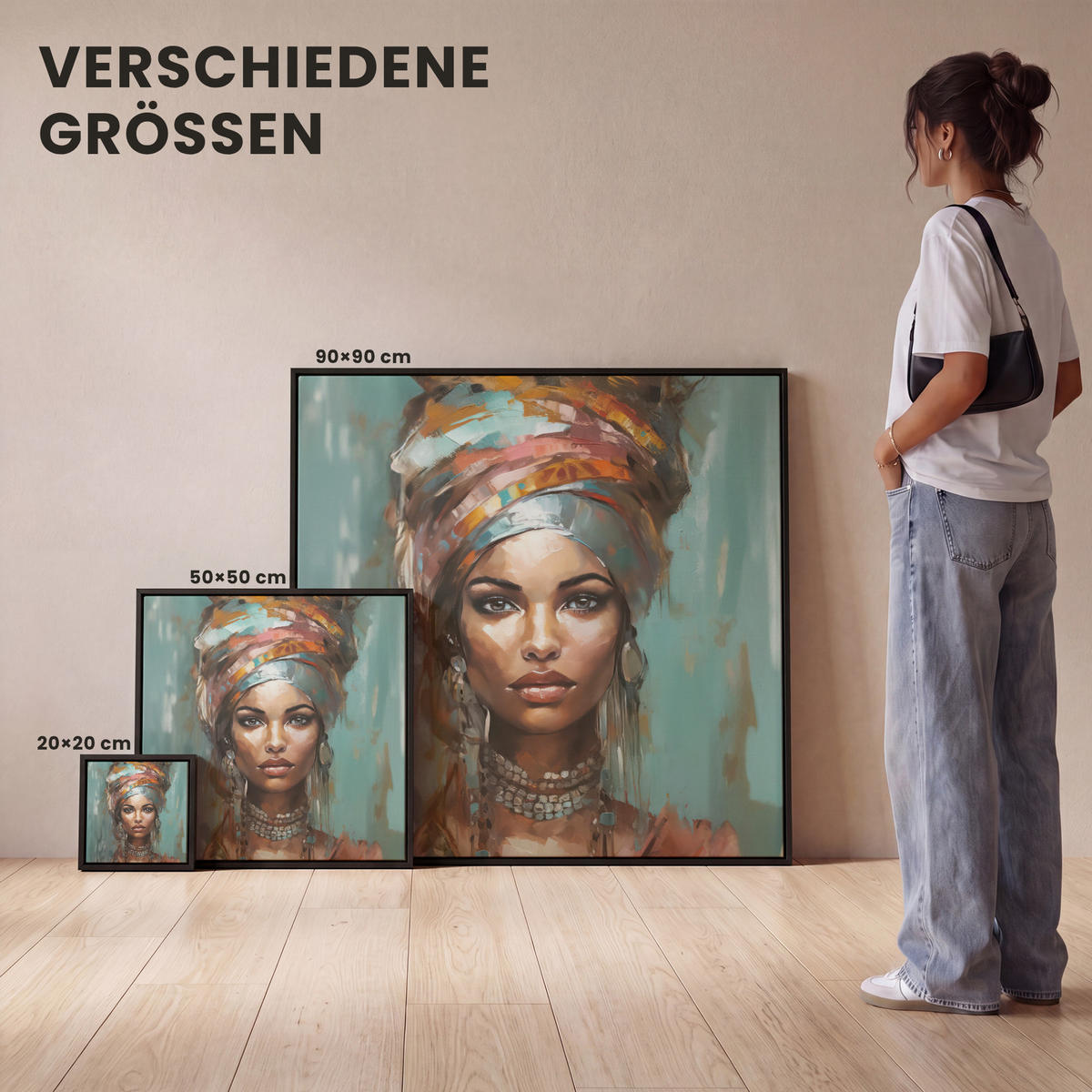 LEINWAND Bilder mit Rahmen - Frau - Kunst - Schmuck - Porträt - 20x20 - Blaugrau, Textil (20/20cm) - MuchoWow