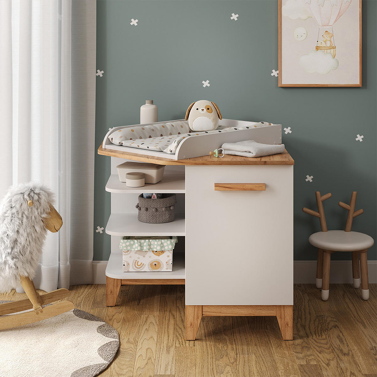 WICKELKOMMODE Malia Weiß/Artisan 85 x 85.2 cm mit Tür - Hellgrau/Weiß, Holzwerkstoff (85/85.2/85cm) - VitaliSpa