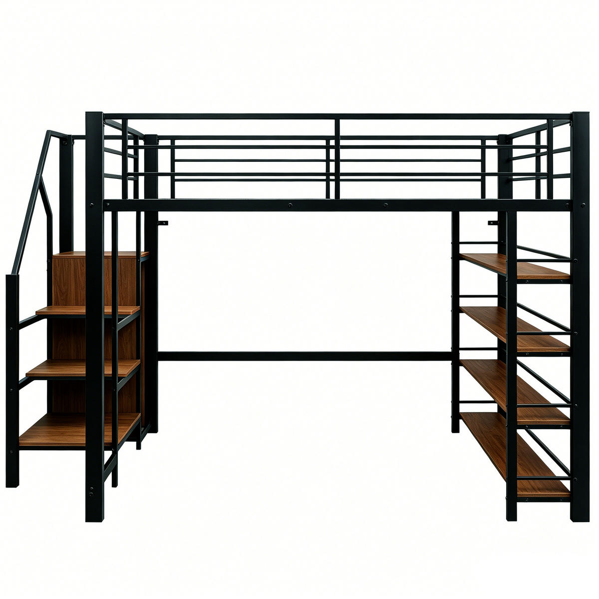 HOCHBETT 140/200 cm aus Metall und MDF mit Stauraumtreppe und Kleiderstange Schwarz - Schwarz, Metall (140/200cm) - Modenvie