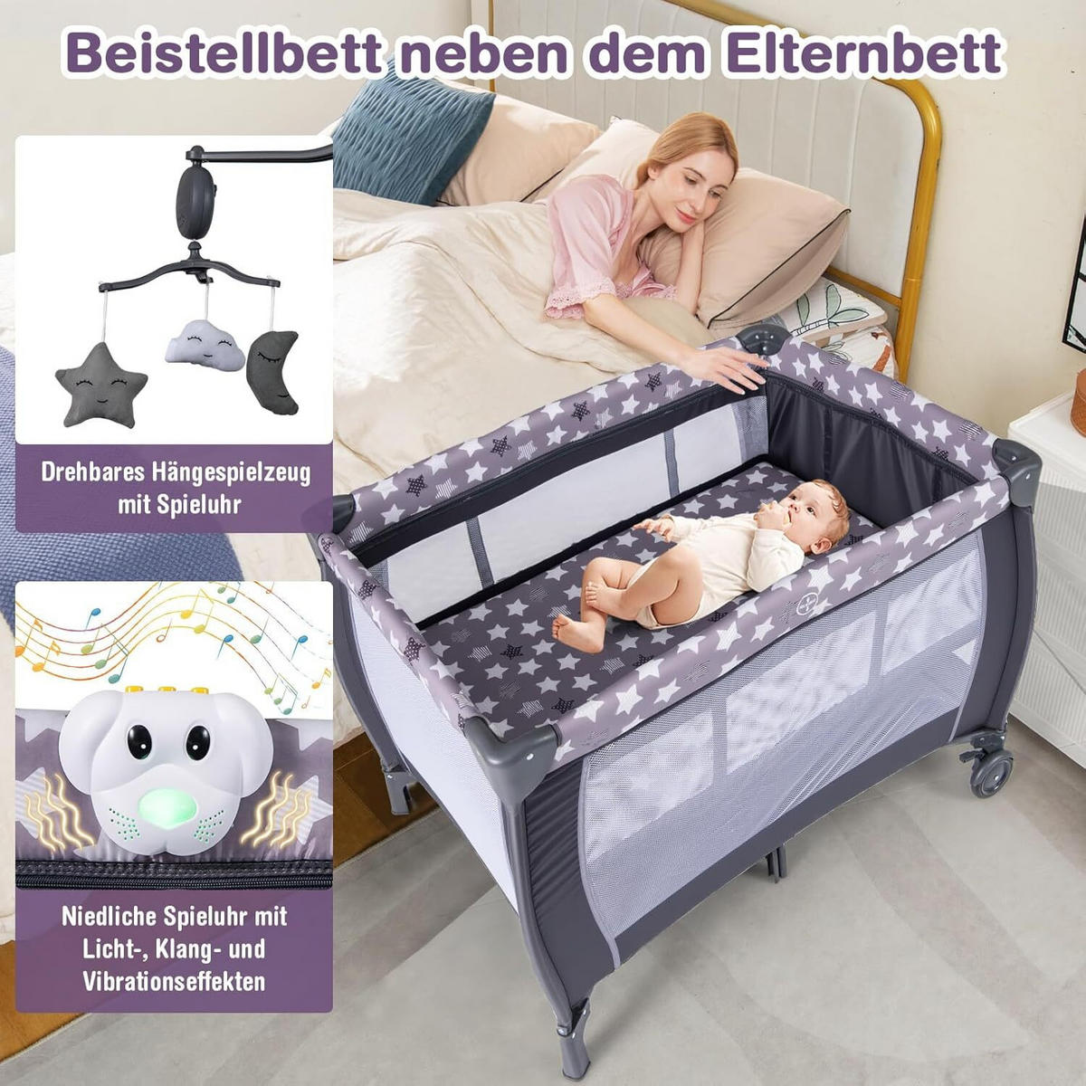 BEISTELLBETT Klappbares dunkelgrau - Dunkelgrau, Textil - COSTWAY