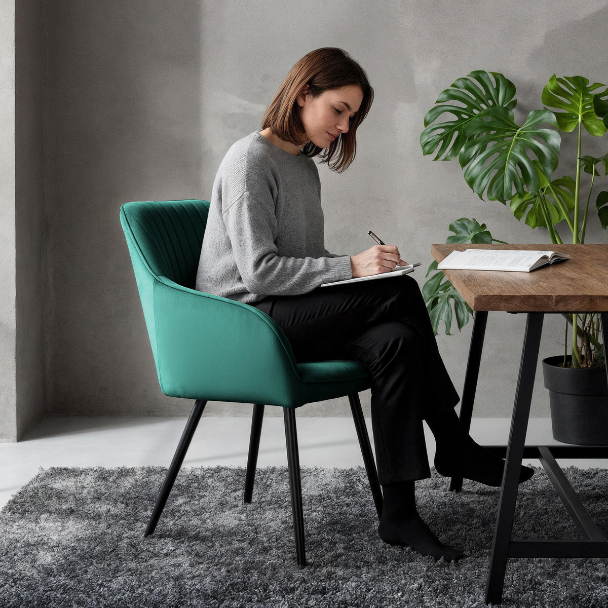 POLSTERSTUHL 4er Set, Metallbeine Grün, Schwarz 54,5/82/58 - Schwarz/Grün, Textil (55/82/58cm) - RAUMHIRSCH FURNITURE