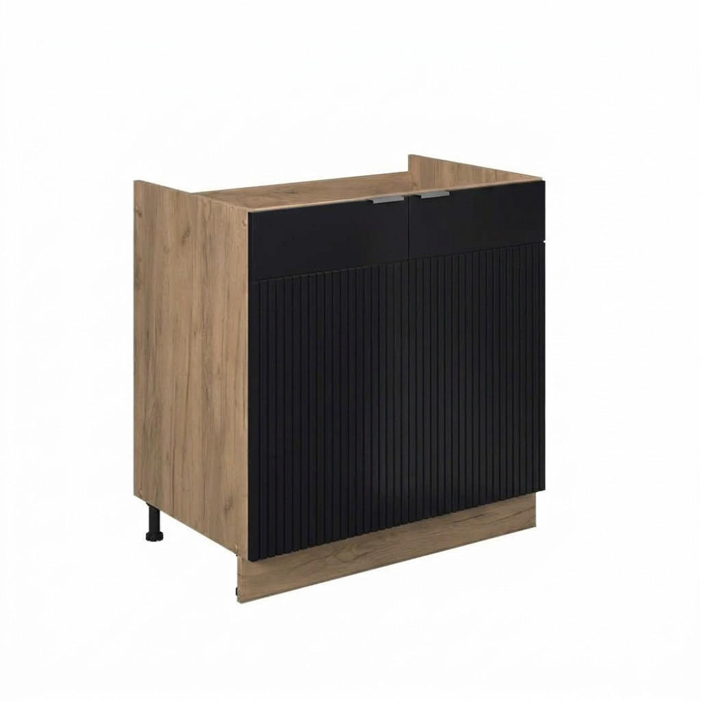 SPÜLENUNTERSCHRANK Fame-Line Schwarz gestreift 80 cm ohne Arbeitsplatte - Eichefarben/Schwarz, Holzwerkstoff (80/82/51.6cm) - Vicco