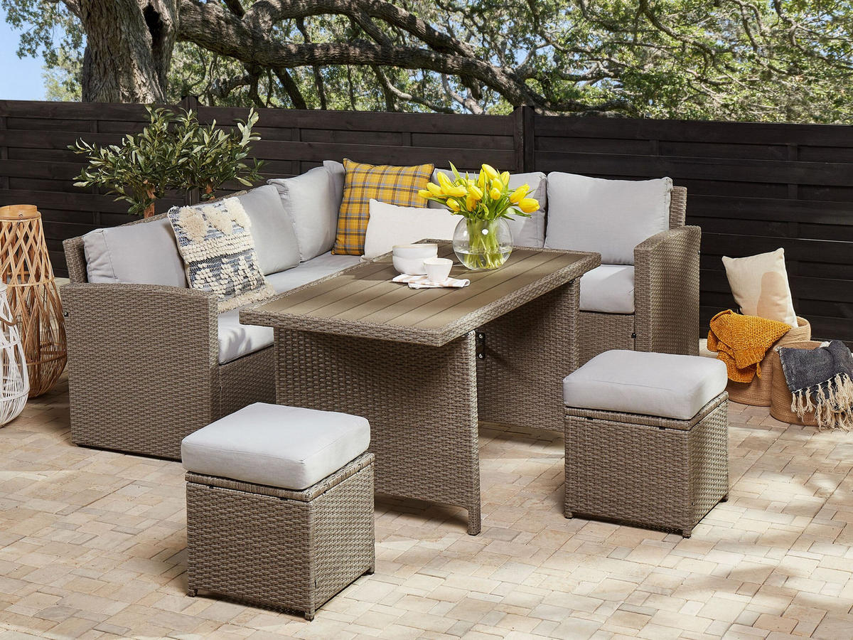 LOUNGE SET 5-Sitzer Rattan Auflagen hellgrau Bardi - Taupe, Kunststoff - Beliani