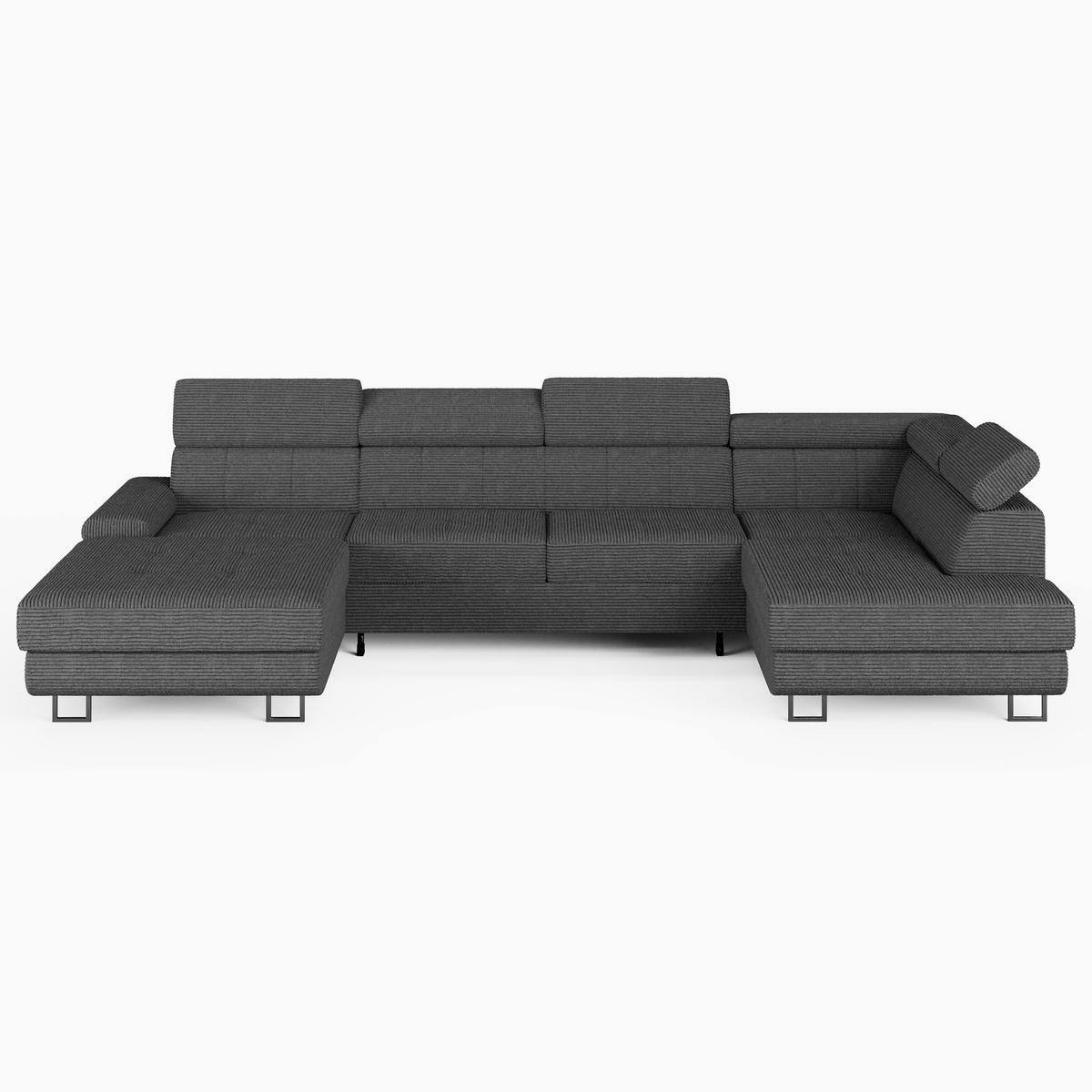 WOHNLANDSCHAFT MARRY Rechts Grau Cord-Stoff mit Schlaffunktion und zwei Bettkästen - Grau, Holz/Metall (190/90/335cm) - Barchello
