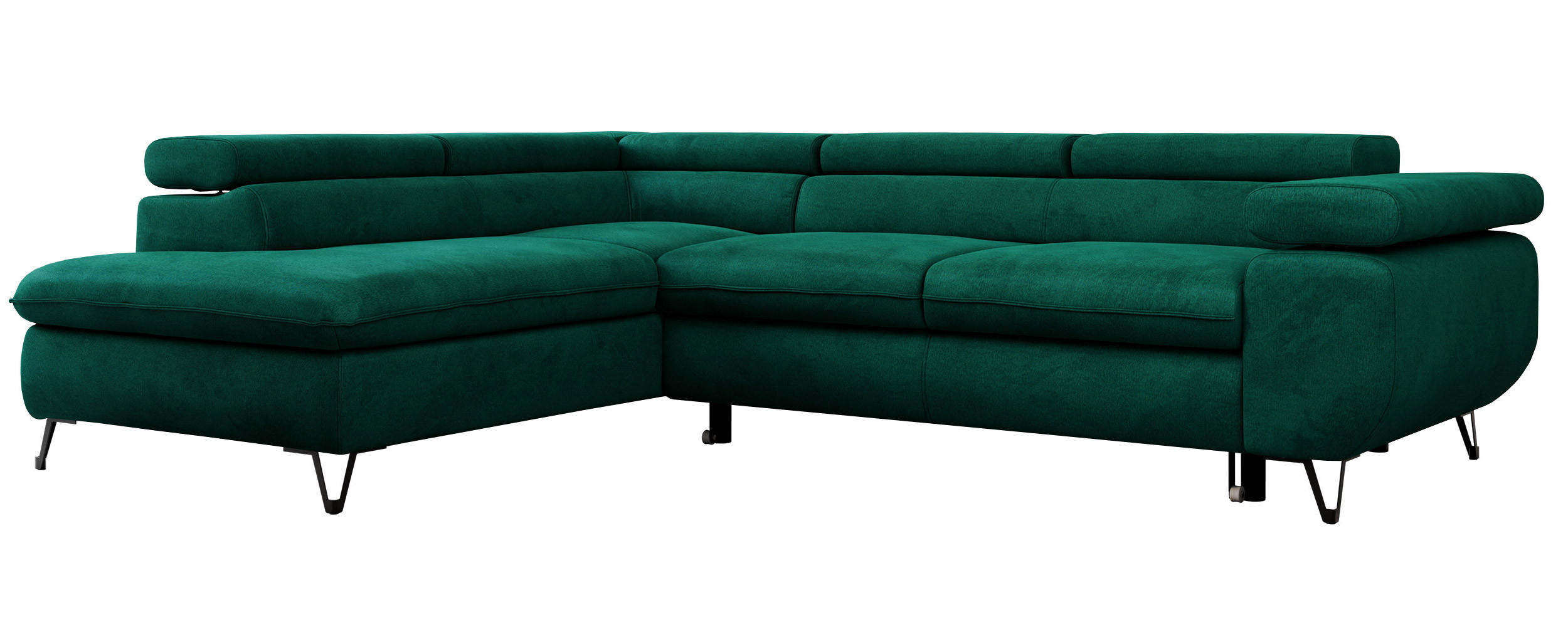 ECKSOFA PEDRO L Dunkelgrün Velvet - Links Seite - Dunkelgrün/Schwarz, Textil/Metall (208/273cm) - MKS