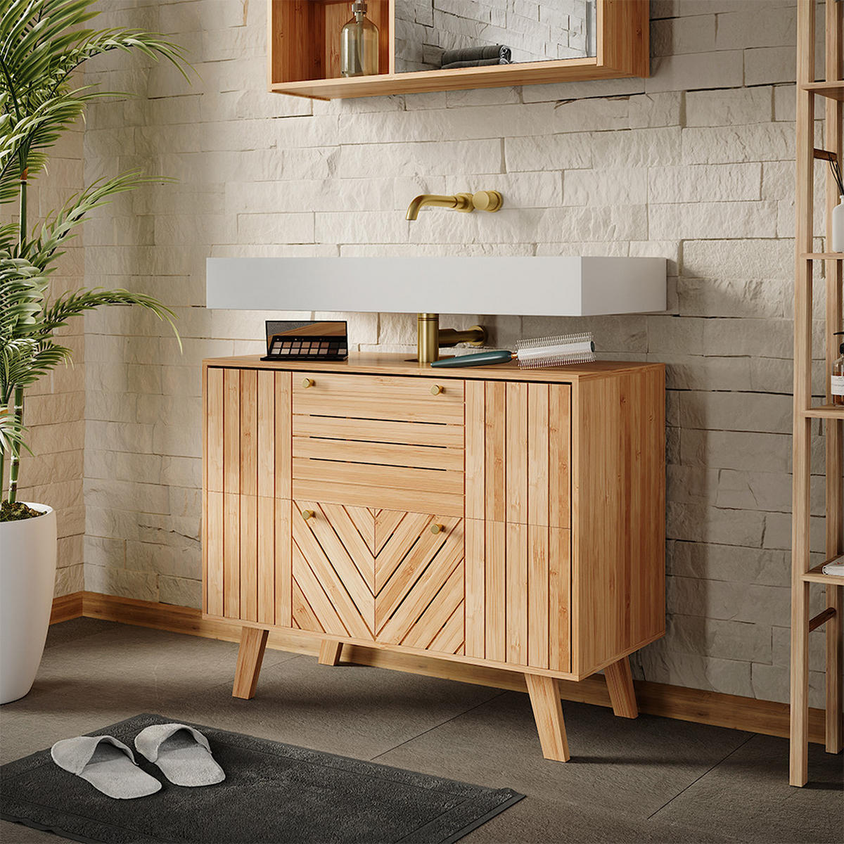 WASCHBECKENUNTERSCHRANK Lucie Bambus 80 x 65 cm mit 2 Schubladen - Grün, Holzwerkstoff (80/65/36cm) - Vicco