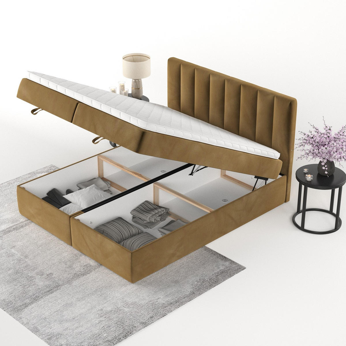 BOXBETT Lusso 180/200 cm Honiggelb im Kronos Stoff - Schwarz/Honig, Holz/Holzwerkstoff (180/200cm) - AltaBeds