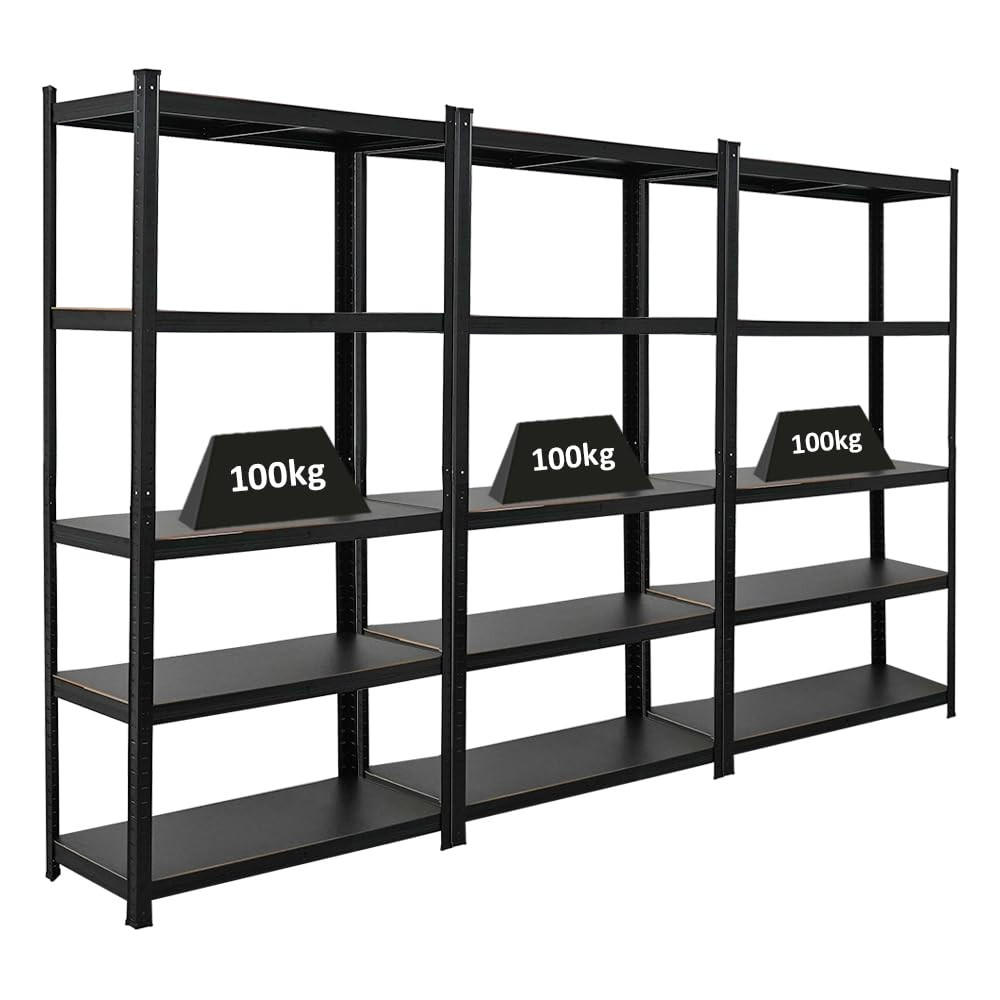 SCHWERLASTREGAL Ragnar All Black Series 3er-Set mit 3x 180x90x40 cm Fachlast 100 kg Matt Schwarz - Schwarz, Metall (270/180/40cm) - PROREGAL