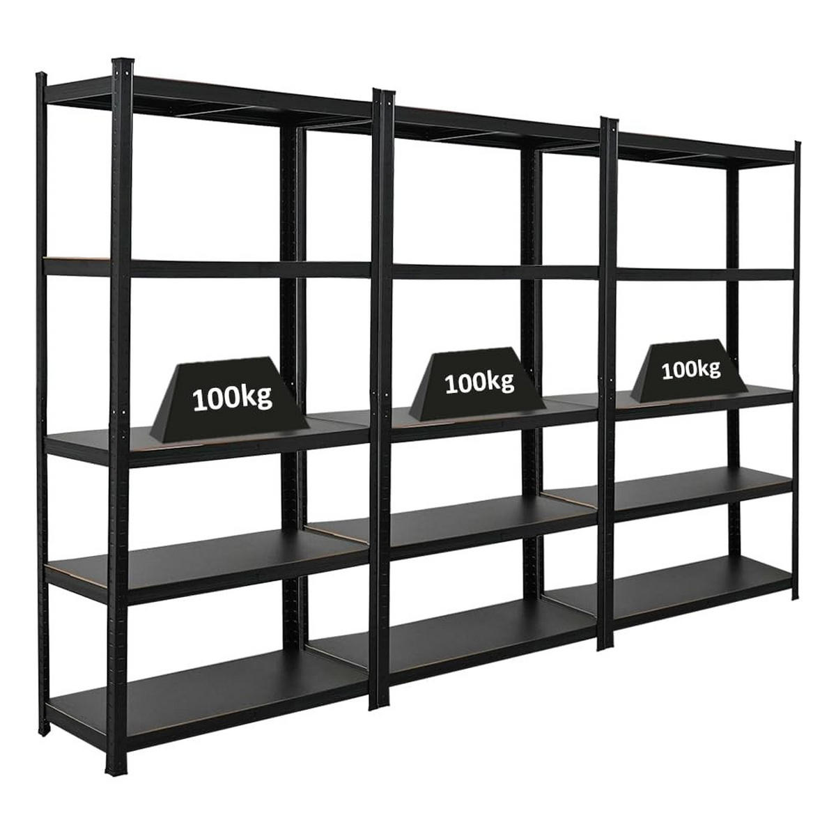 SCHWERLASTREGAL Ragnar All Black Series 3er-Set mit 3x 180x90x40 cm Fachlast 100 kg Matt Schwarz - Schwarz, Metall (270/180/40cm) - PROREGAL