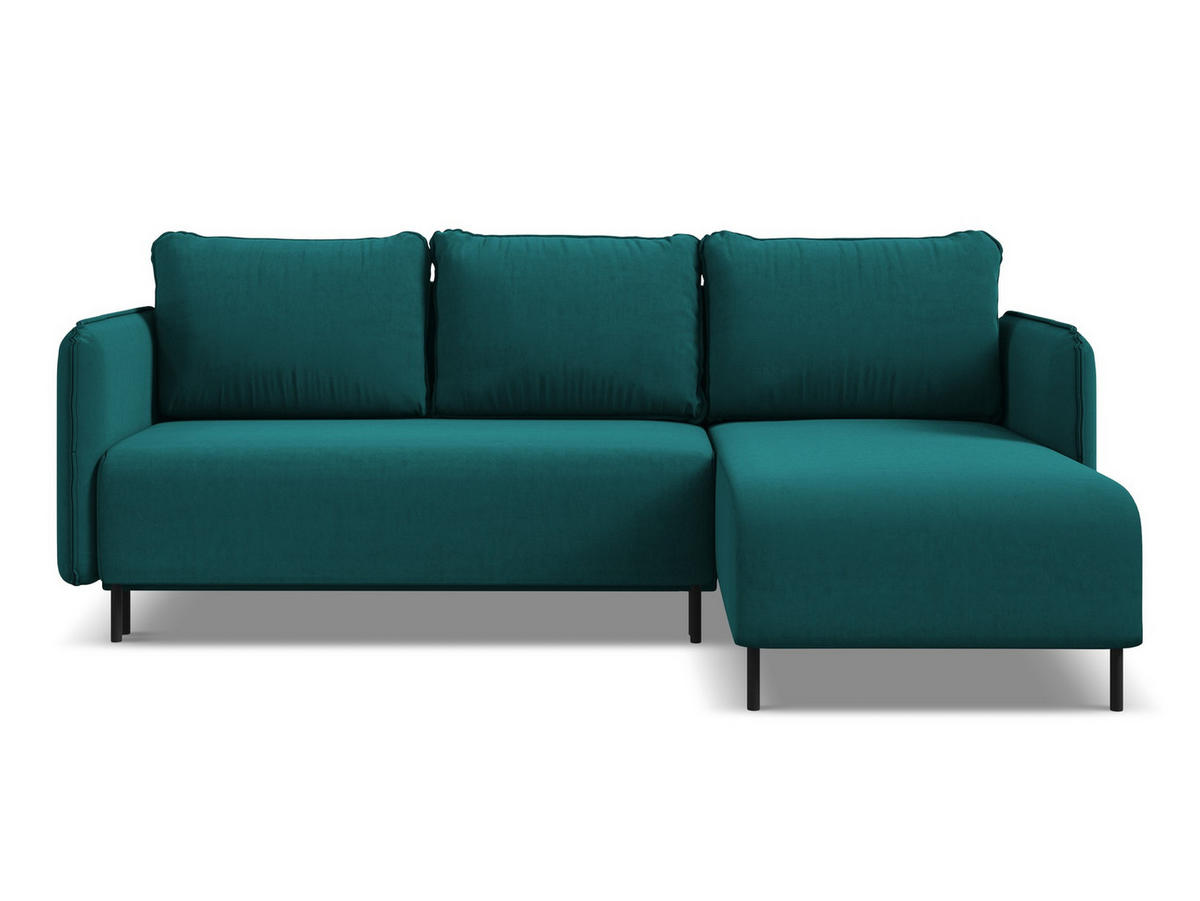 ECKSOFA mit Schlaffunktion Samt Stoff Blau - Blau/Petrol, Holz/Textil (236/162cm) - Makamii