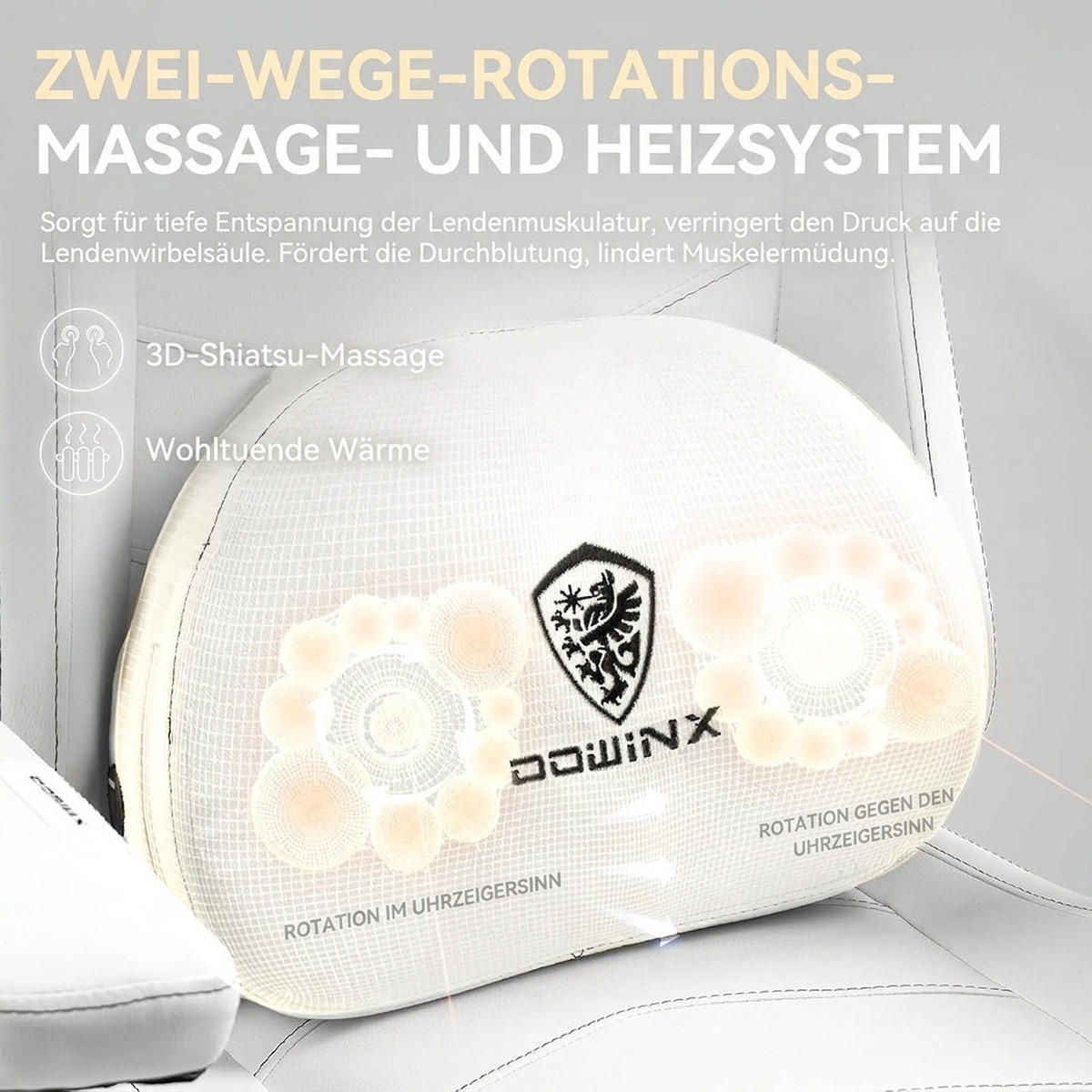 GAMING Stuhl &Massage-Wärmefunktion, atmungsaktivem Taschenfederkissen - Weiß, Leder (60/127/60cm)