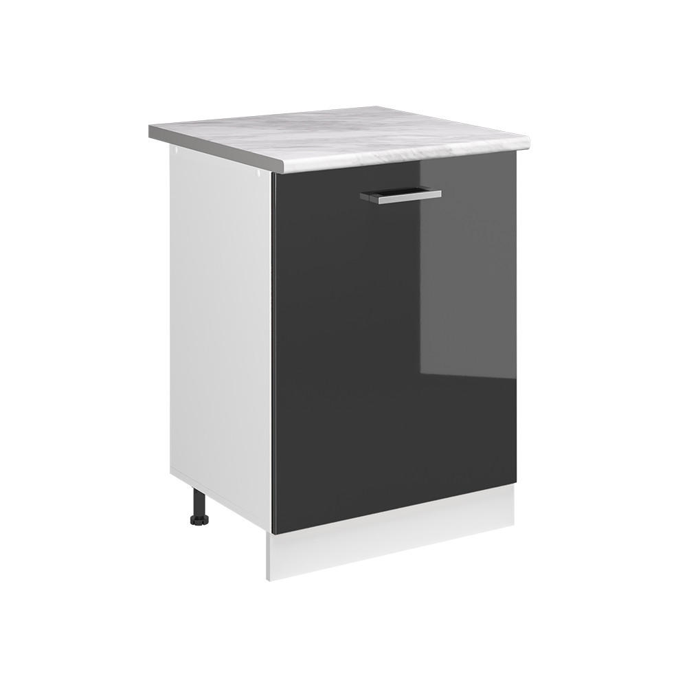 KUCHYNSKÁ SPODNÁ SKRINKA R-Line, Antracit vysoký lesk/biely, 60 cm s 1 dverami Marmori työtaso - biela/antracitová, kompozitné drevo (60/81.6/60cm) - Vicco